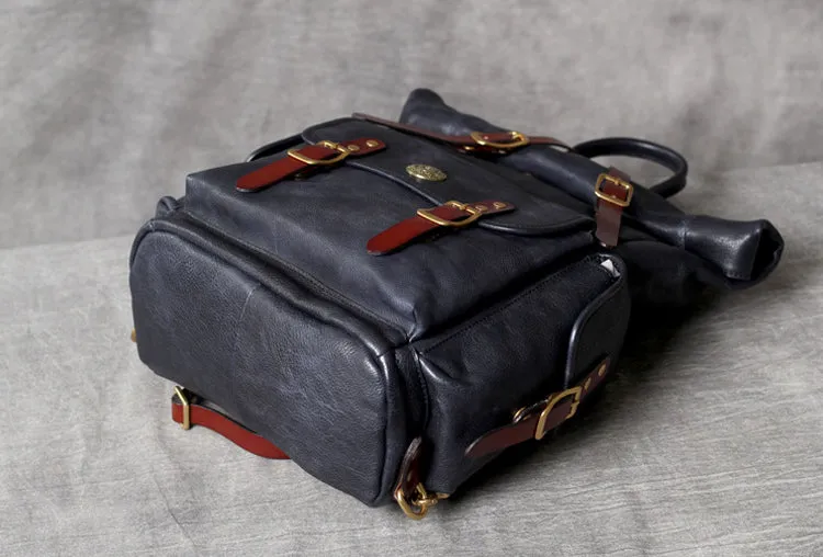 Unisex Fashion Multi-pockets Tanned Leather Travel Backpack YGJWM982