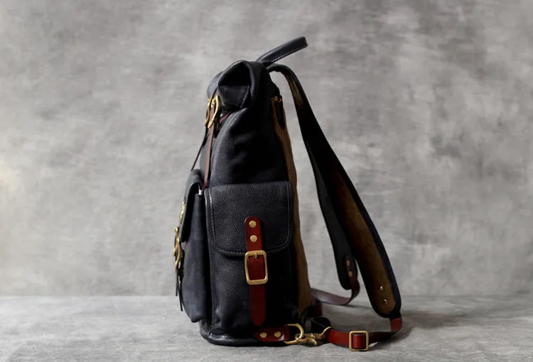 Unisex Fashion Multi-pockets Tanned Leather Travel Backpack YGJWM982