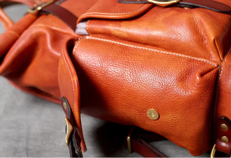 Unisex Fashion Multi-pockets Tanned Leather Travel Backpack YGJWM982