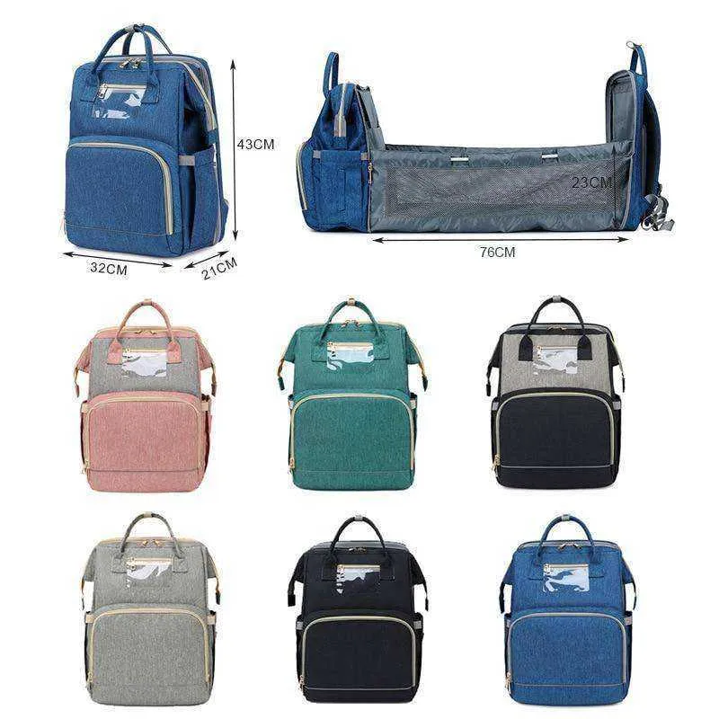 USB Diaper Bags Backpack Foldable Sunscreen Baby Bed Large Capacity