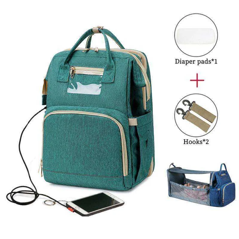 USB Diaper Bags Backpack Foldable Sunscreen Baby Bed Large Capacity