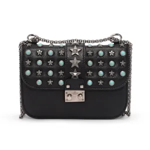 Valentino Black Star Studded Lock Flap Shoulder Bag