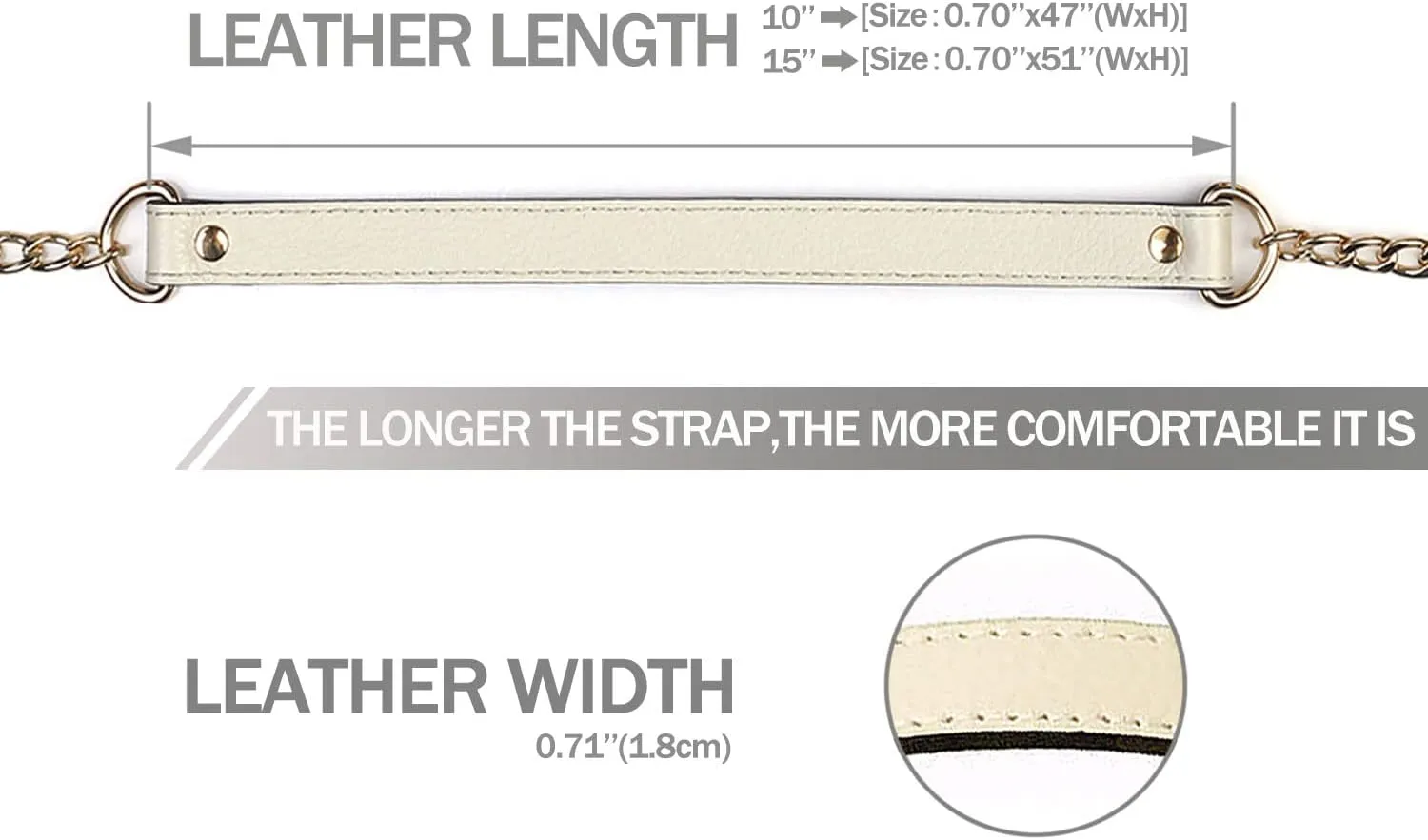 VanEnjoy 18MM Replacement Chain & Genuine Leather Shoulder Crossbody Straps for Handbags Purse Bags (Beige)