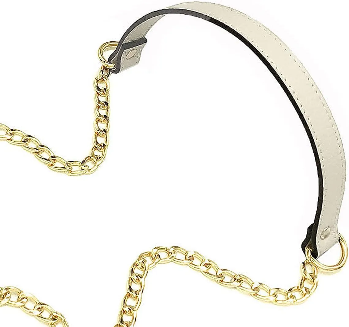 VanEnjoy 18MM Replacement Chain & Genuine Leather Shoulder Crossbody Straps for Handbags Purse Bags (Beige)