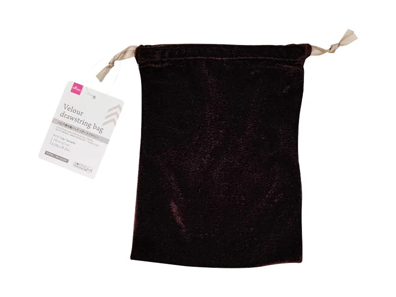 Velour drawstring bag-Simple text dark brown 6.29in x 8.26in-