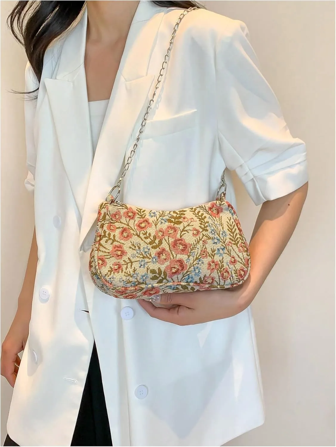 Verdusa Women's Floral Print Shoulder Bags Casual Underarm Purses with Chain Strap