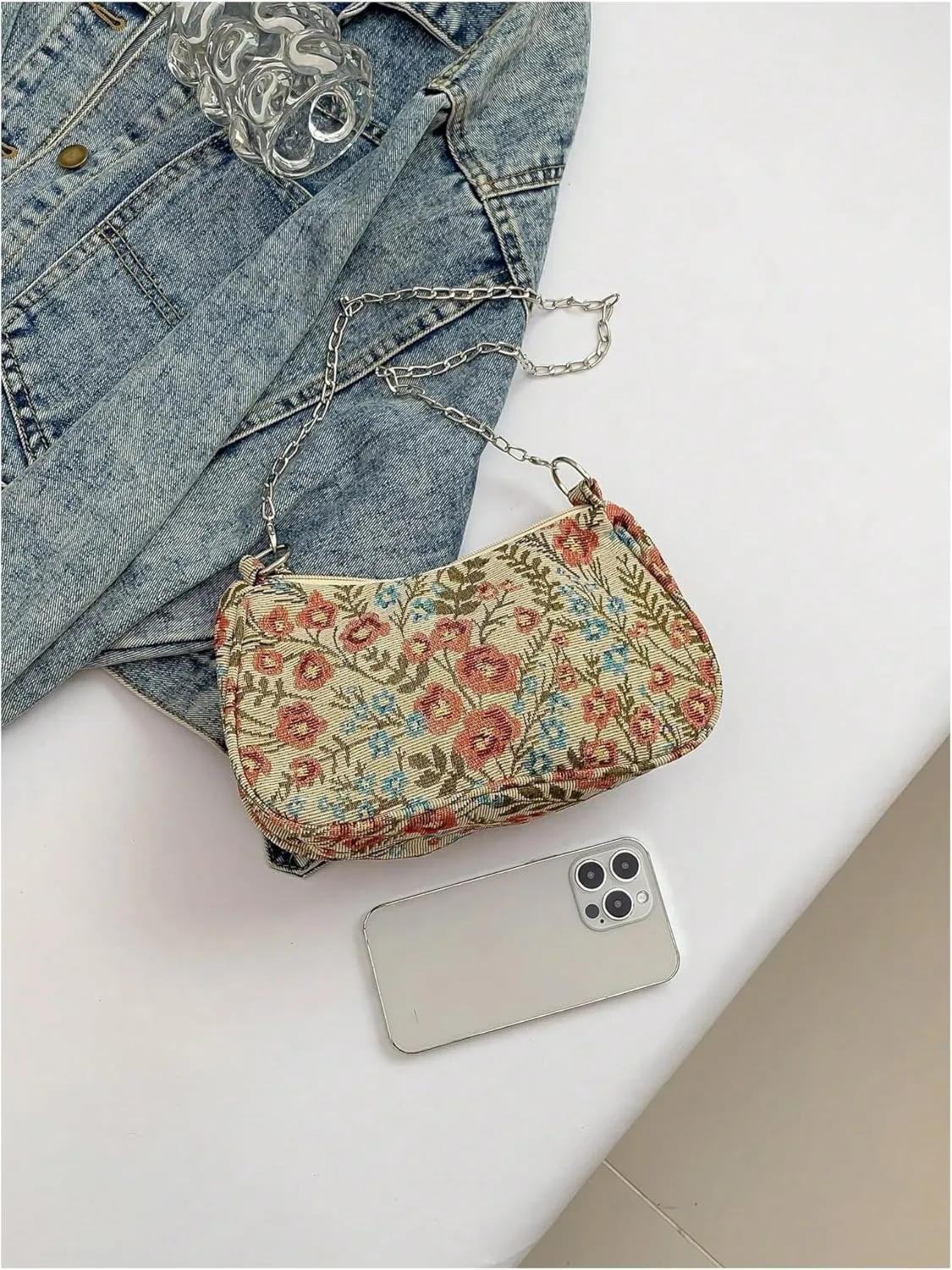 Verdusa Women's Floral Print Shoulder Bags Casual Underarm Purses with Chain Strap