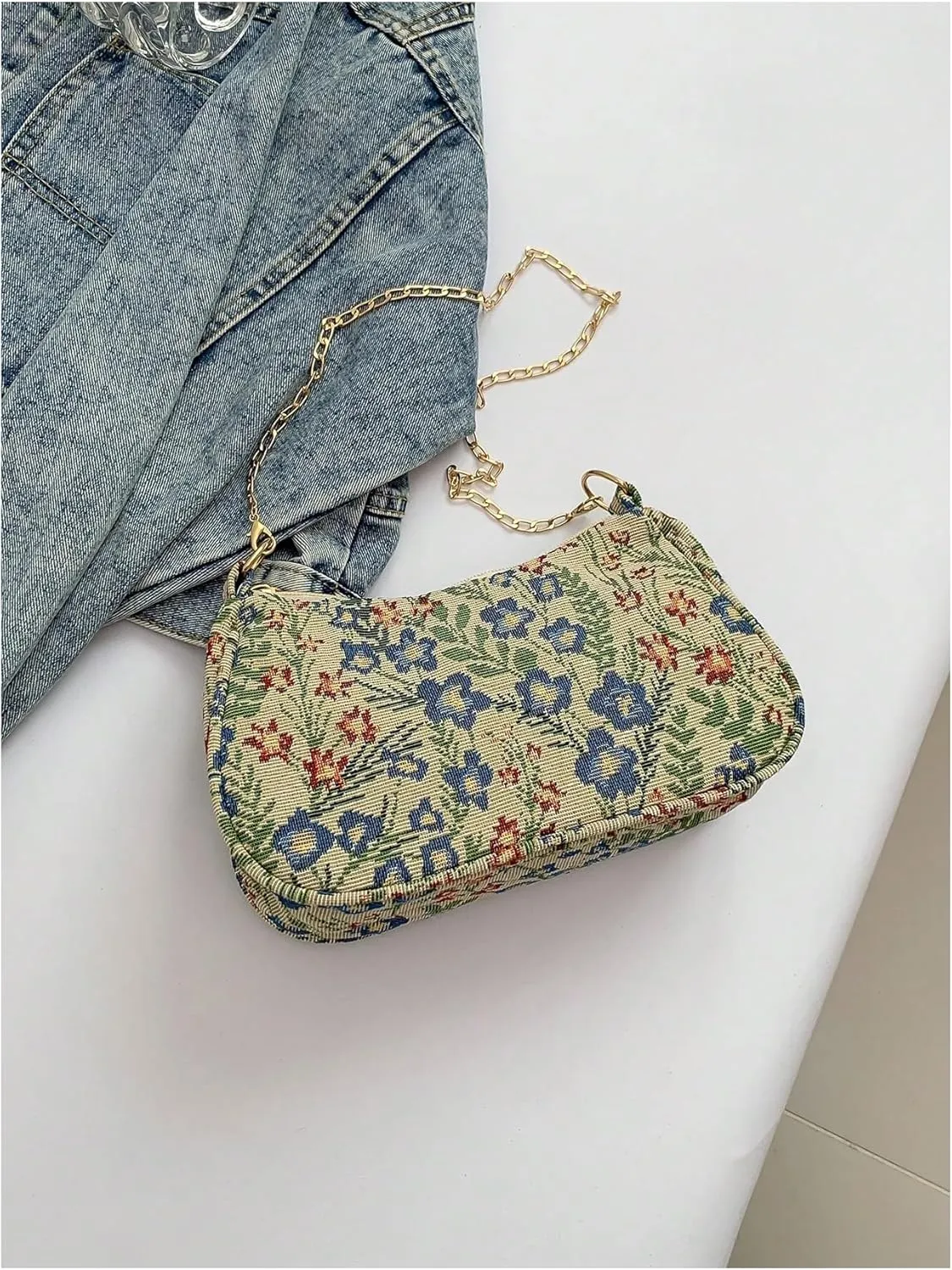 Verdusa Women's Floral Print Shoulder Bags Casual Underarm Purses with Chain Strap