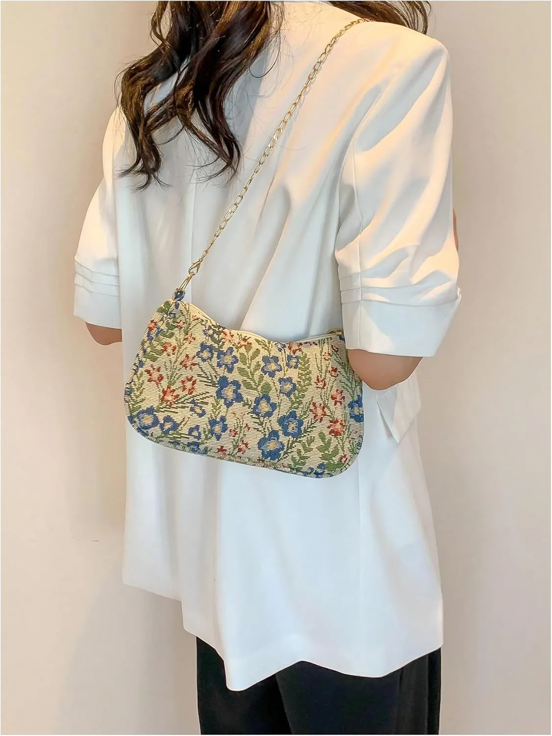 Verdusa Women's Floral Print Shoulder Bags Casual Underarm Purses with Chain Strap