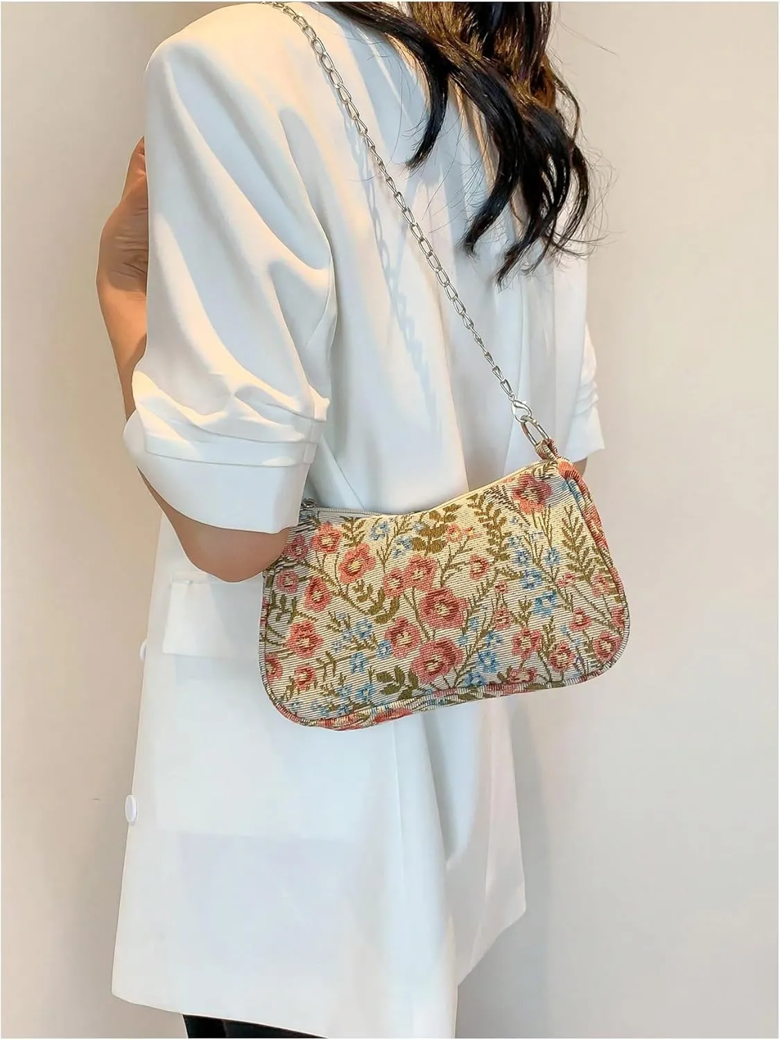 Verdusa Women's Floral Print Shoulder Bags Casual Underarm Purses with Chain Strap