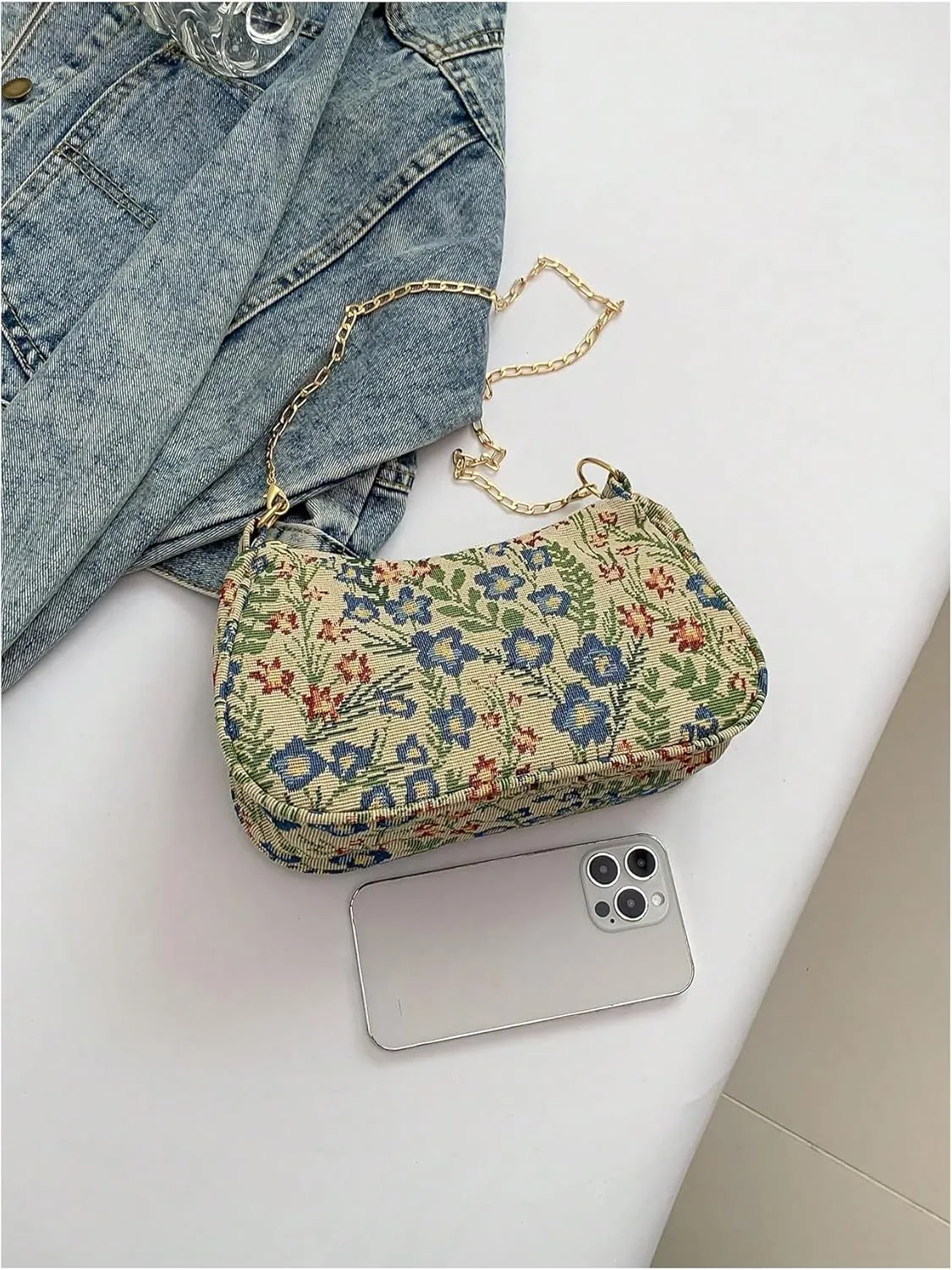 Verdusa Women's Floral Print Shoulder Bags Casual Underarm Purses with Chain Strap