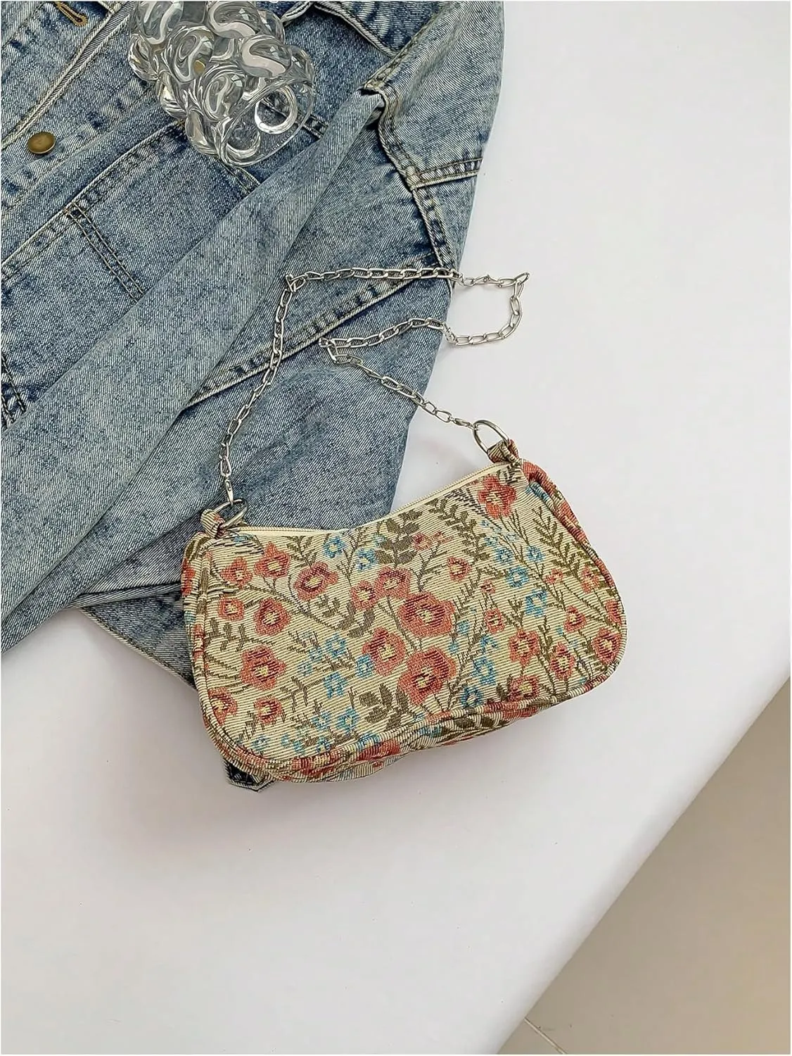 Verdusa Women's Floral Print Shoulder Bags Casual Underarm Purses with Chain Strap
