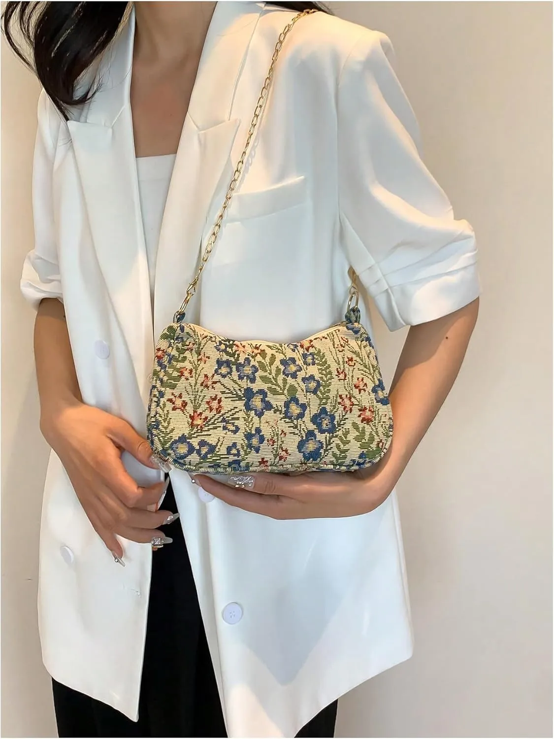Verdusa Women's Floral Print Shoulder Bags Casual Underarm Purses with Chain Strap