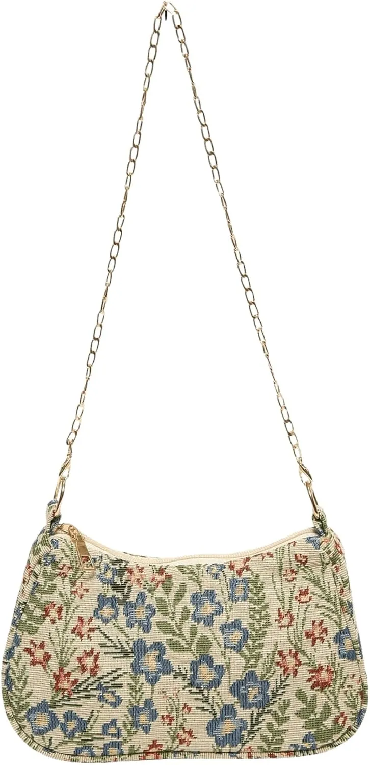 Verdusa Women's Floral Print Shoulder Bags Casual Underarm Purses with Chain Strap
