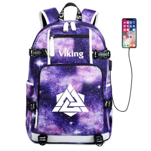 Viking Valknut USB Charging Multifunction Travel Backpack - Starry Purple