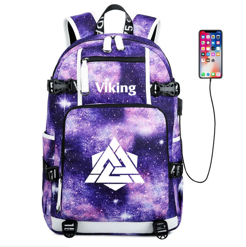 Viking Valknut USB Charging Multifunction Travel Backpack - Starry Purple