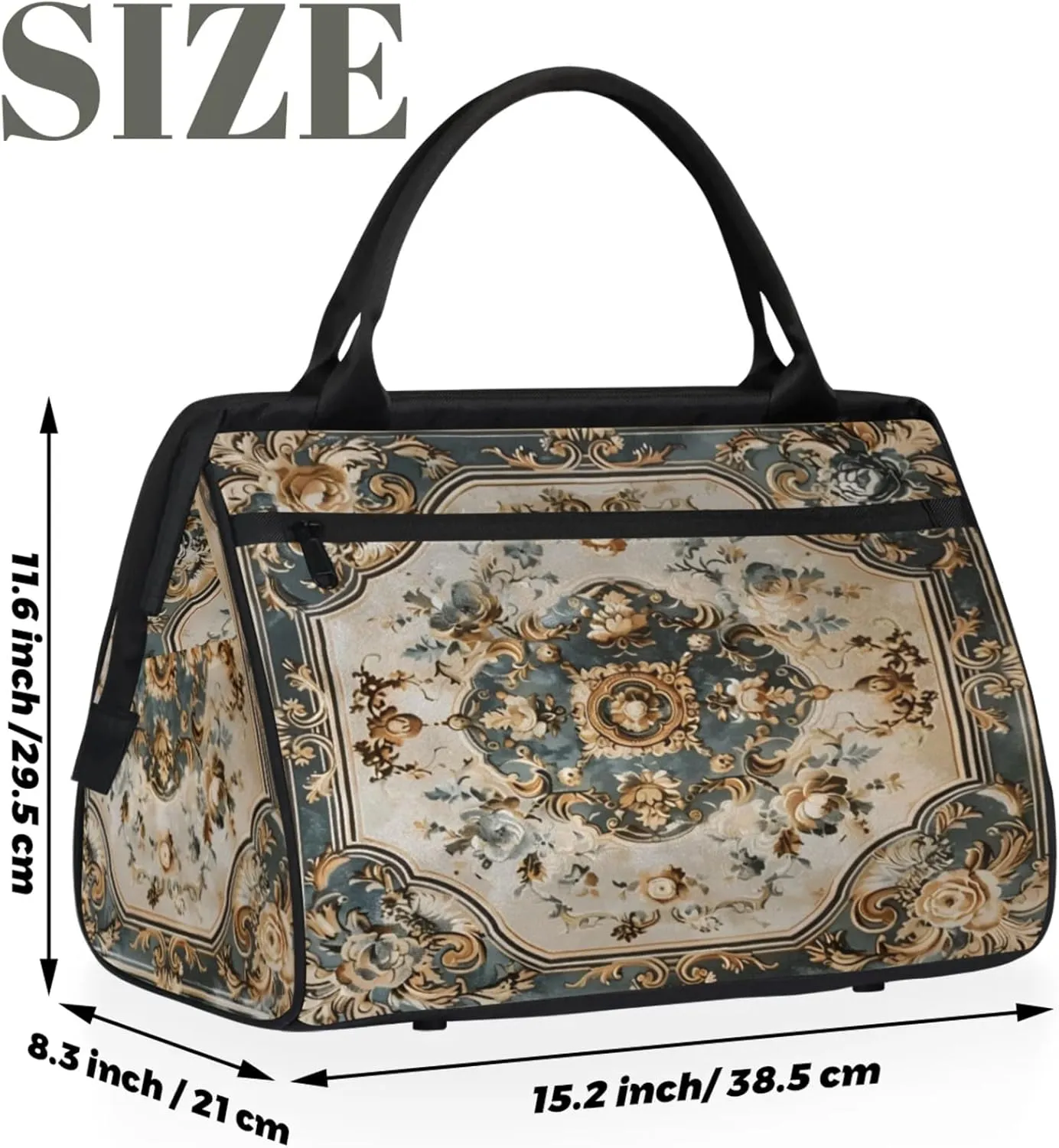 Vintage Carpet Flower Travel Duffle Bag for Women, Ladies Overnight Weekender Bag Gym Sports Bags A-1