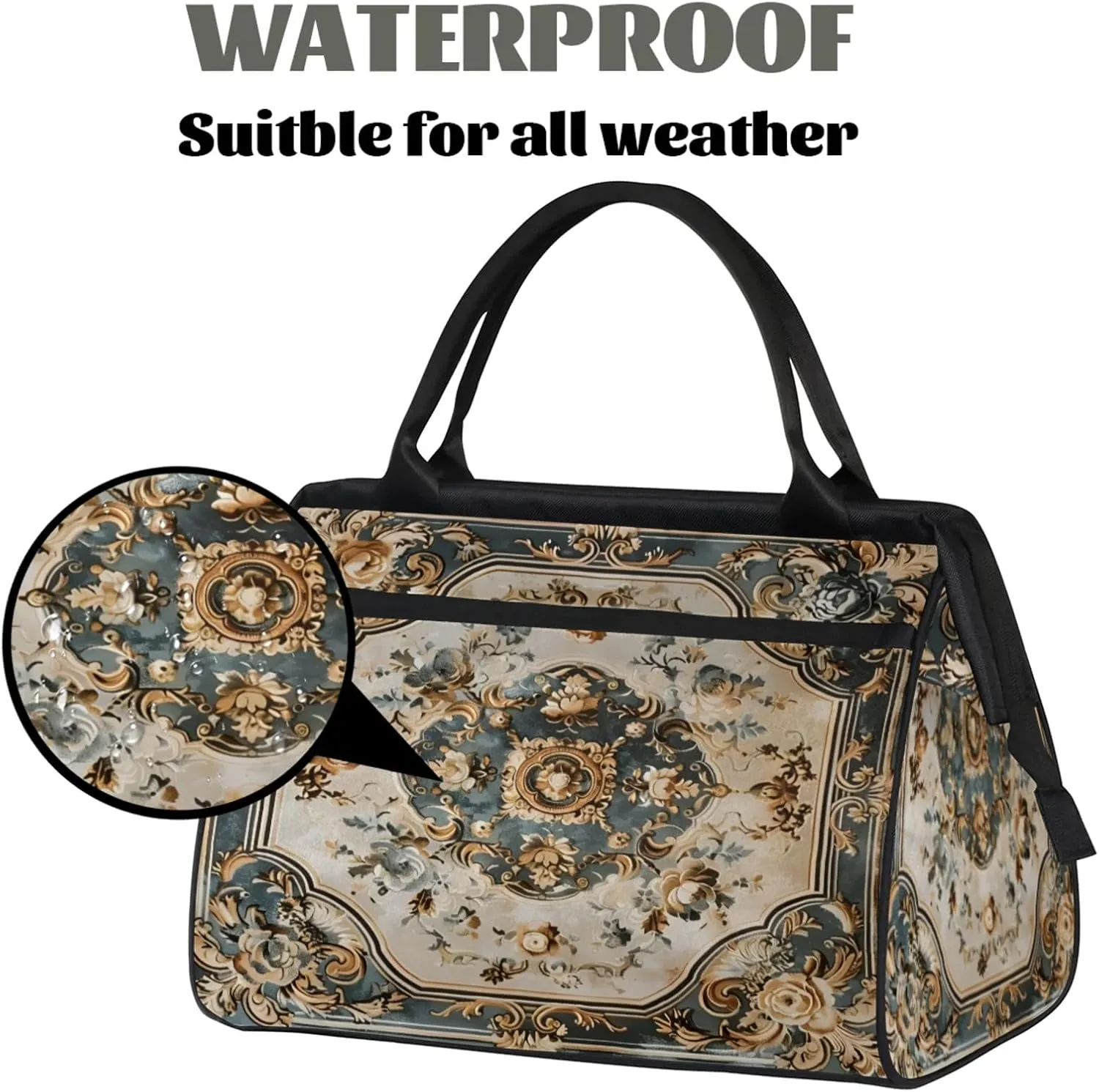 Vintage Carpet Flower Travel Duffle Bag for Women, Ladies Overnight Weekender Bag Gym Sports Bags A-1