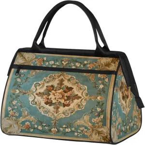 Vintage Carpet Flower Travel Duffle Bag for Women, Ladies Overnight Weekender Bag Gym Sports Bags A-1