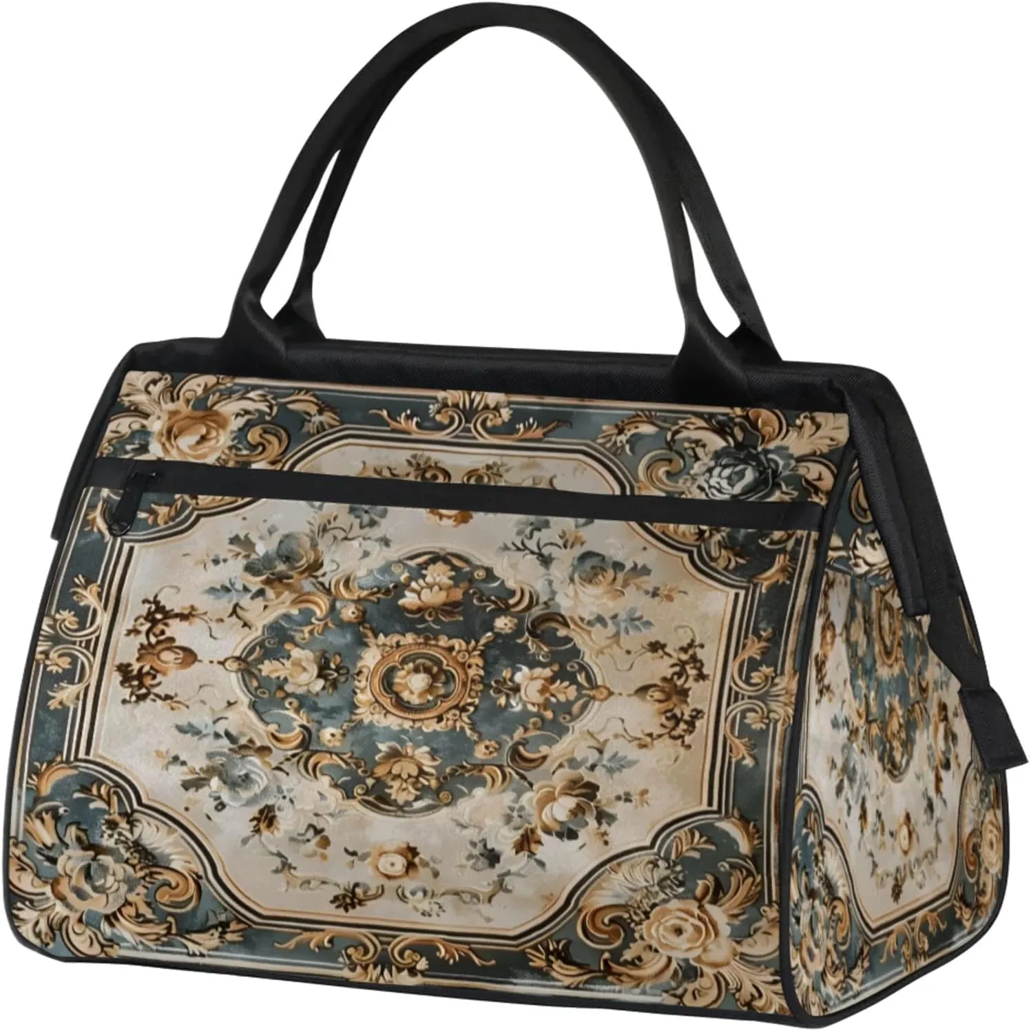 Vintage Carpet Flower Travel Duffle Bag for Women, Ladies Overnight Weekender Bag Gym Sports Bags A-1