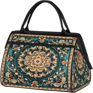 Vintage Carpet Flower Travel Duffle Bag for Women, Ladies Overnight Weekender Bag Gym Sports Bags A-1