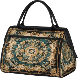 Vintage Carpet Flower Travel Duffle Bag for Women, Ladies Overnight Weekender Bag Gym Sports Bags A-1