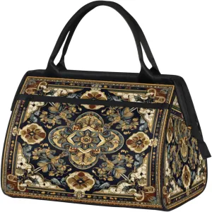 Vintage Carpet Flower Travel Duffle Bag for Women, Ladies Overnight Weekender Bag Gym Sports Bags A-1