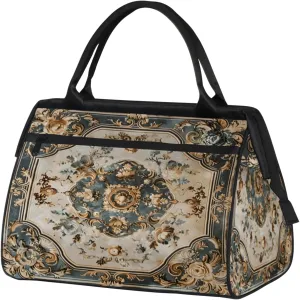 Vintage Carpet Flower Travel Duffle Bag for Women, Ladies Overnight Weekender Bag Gym Sports Bags A-1