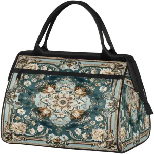 Vintage Carpet Flower Travel Duffle Bag for Women, Ladies Overnight Weekender Bag Gym Sports Bags A-1
