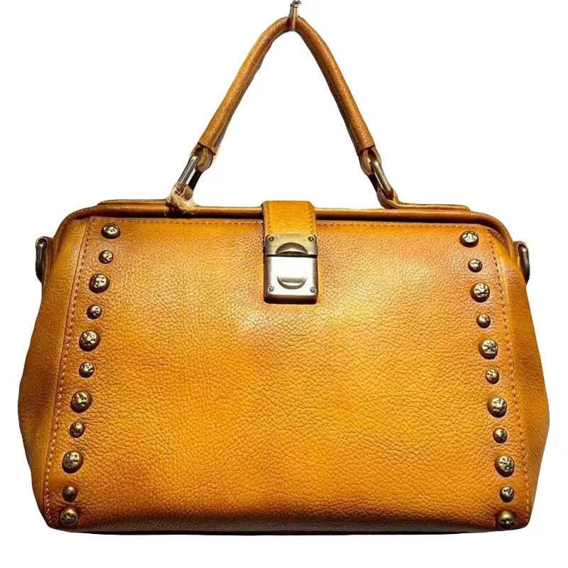 Vintage  Leather Doctor Handbag Purses With Rivet For Women