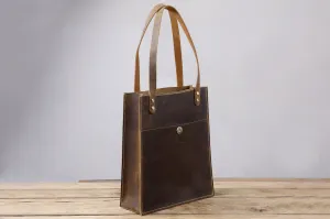 Vintage leather slim tote bag