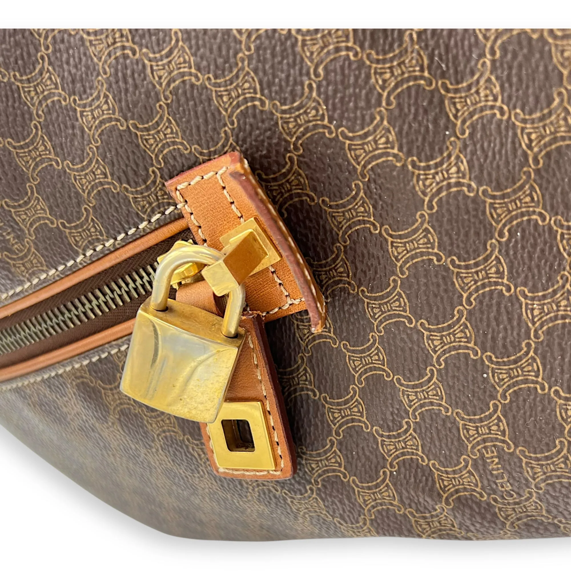 Vintage Macadam Brown Duffle Bag in Coated Canvas, Gold hardware