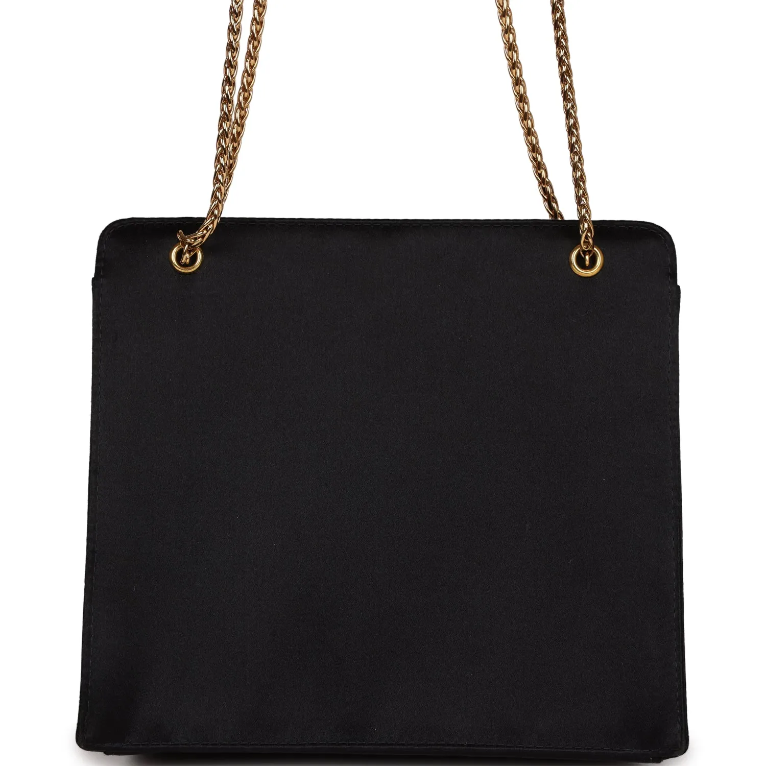 Vintagetrendy Inspired  Chanel Square Shoulder Bag Black Satin Gold Hardware