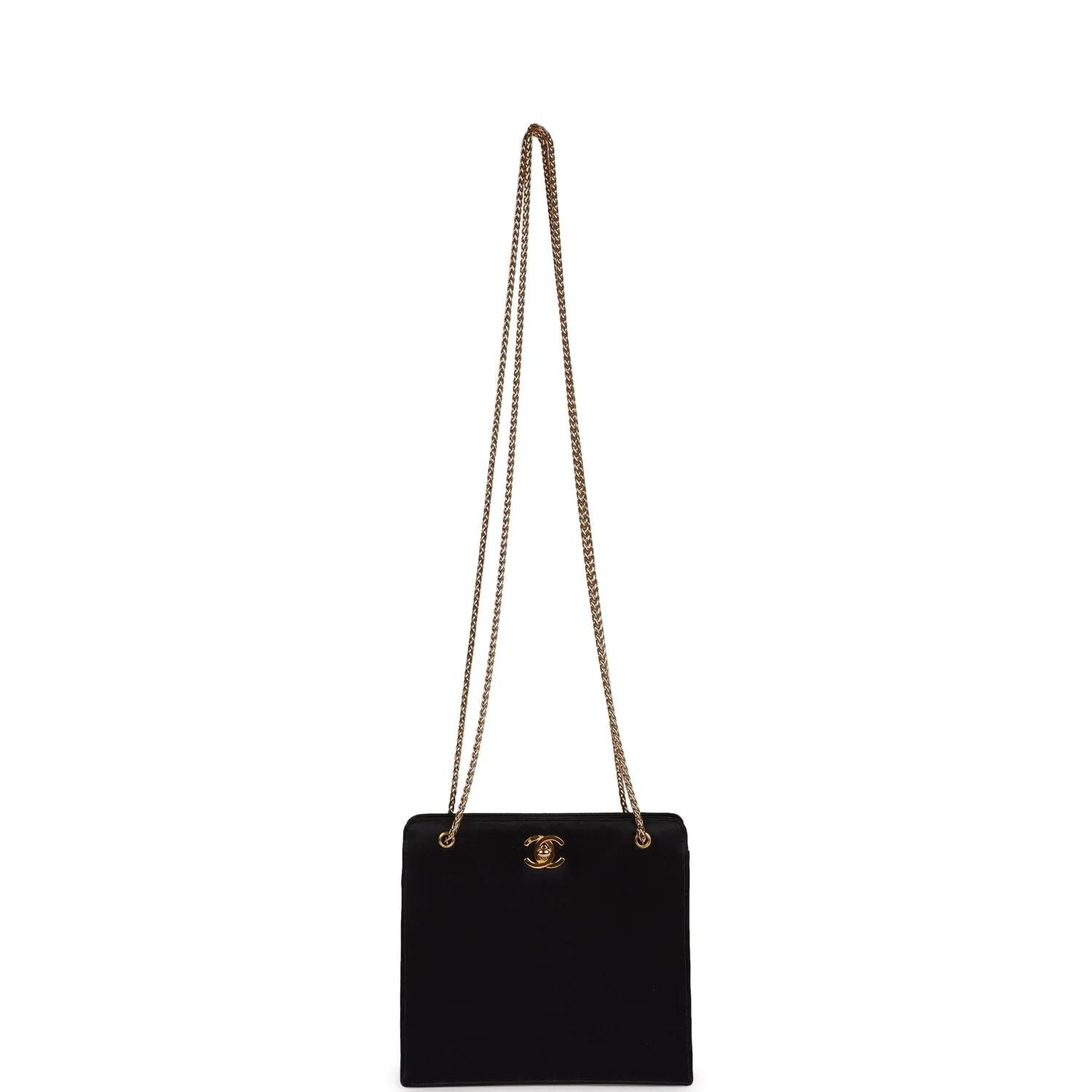 Vintagetrendy Inspired  Chanel Square Shoulder Bag Black Satin Gold Hardware