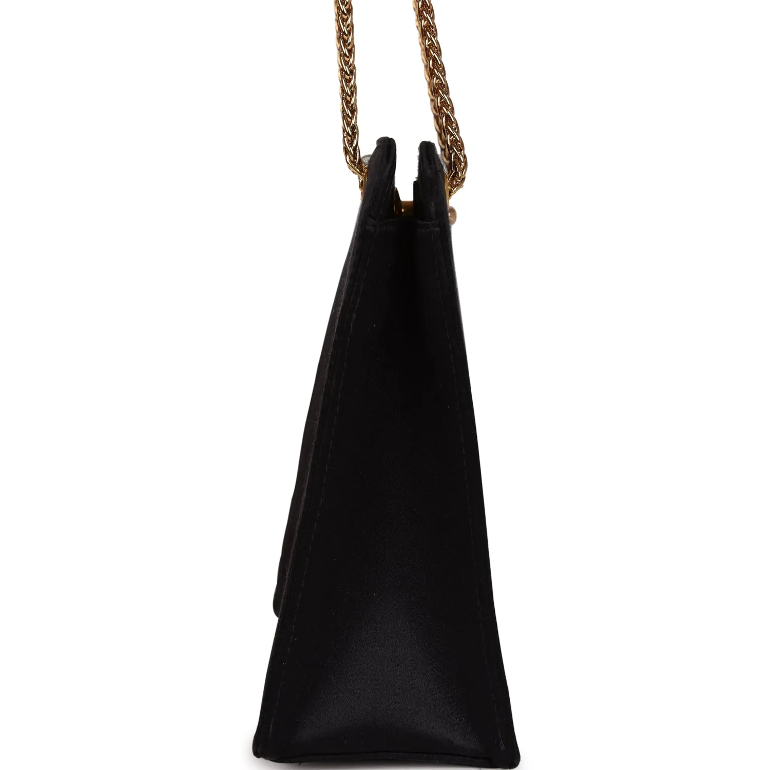 Vintagetrendy Inspired  Chanel Square Shoulder Bag Black Satin Gold Hardware