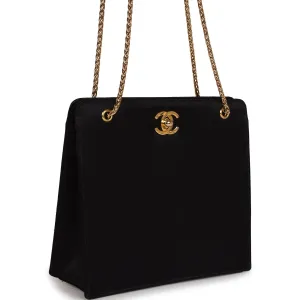 Vintagetrendy Inspired  Chanel Square Shoulder Bag Black Satin Gold Hardware