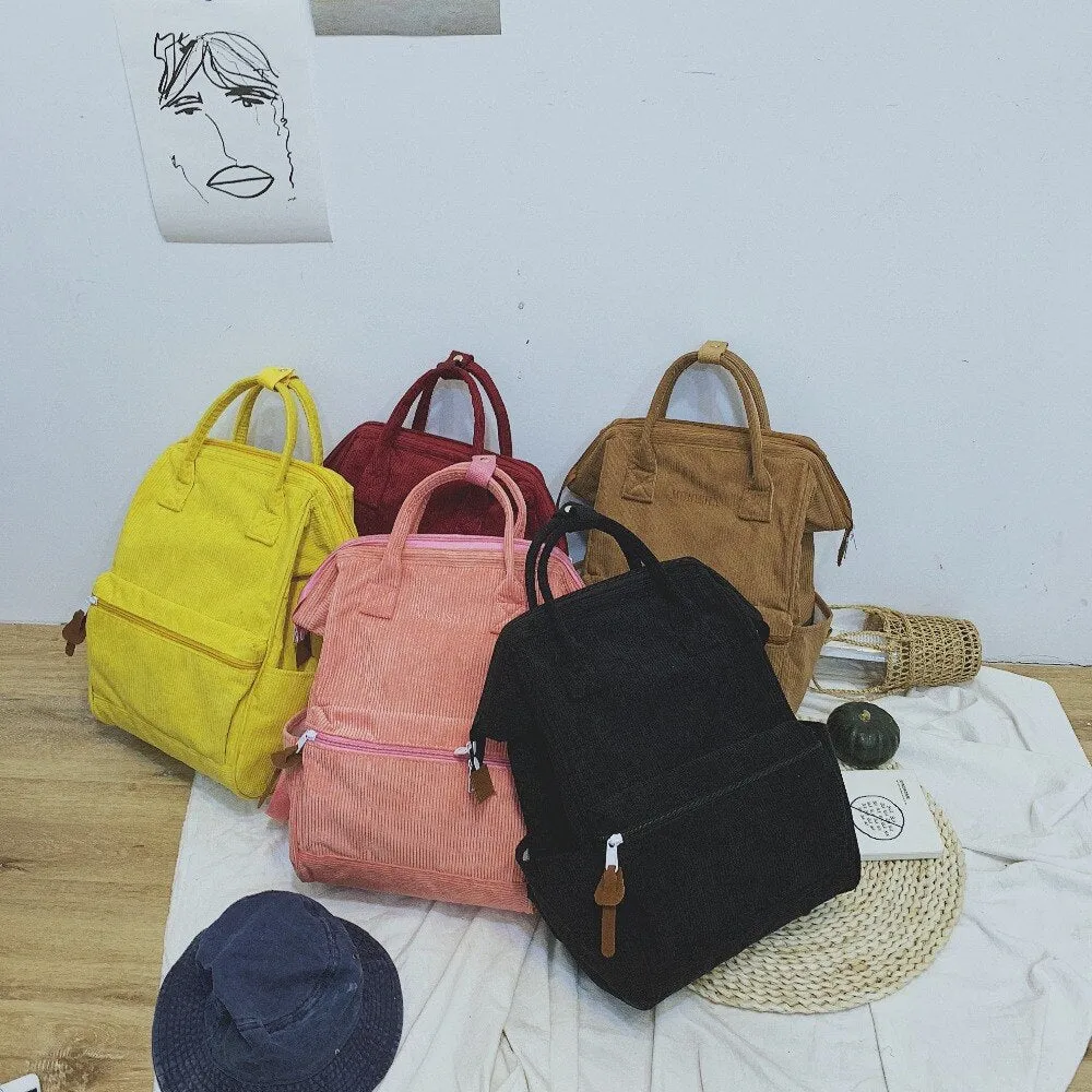 Vvsha Corduroy School Bags For Women Casual Tote Back Shoulder Bags Girls Women’s Backpack Female Teens Back Pack For School Backpack