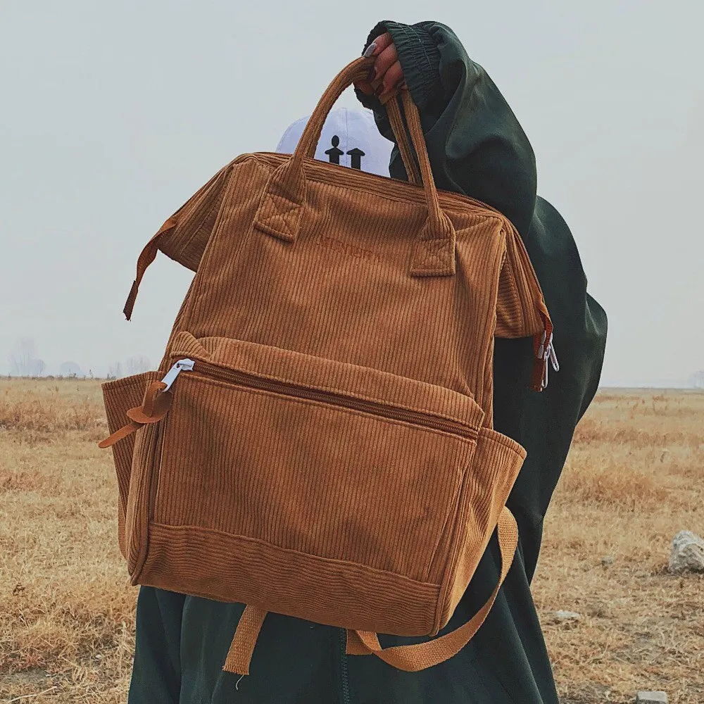 Vvsha Corduroy School Bags For Women Casual Tote Back Shoulder Bags Girls Women’s Backpack Female Teens Back Pack For School Backpack