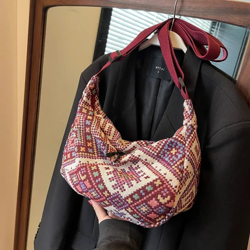 Vvsha - Vintage Female Shoulder Messenger Bag Trend Simple Zipper Handbags Ethnic-Style Canvas Shoulder Bag Small Tote Crossbody Bags