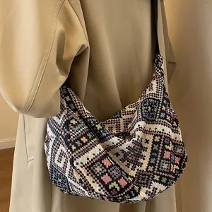 Vvsha - Vintage Female Shoulder Messenger Bag Trend Simple Zipper Handbags Ethnic-Style Canvas Shoulder Bag Small Tote Crossbody Bags