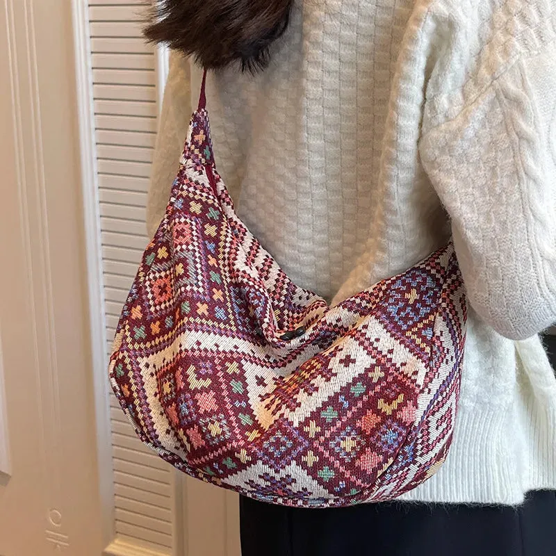 Vvsha - Vintage Female Shoulder Messenger Bag Trend Simple Zipper Handbags Ethnic-Style Canvas Shoulder Bag Small Tote Crossbody Bags