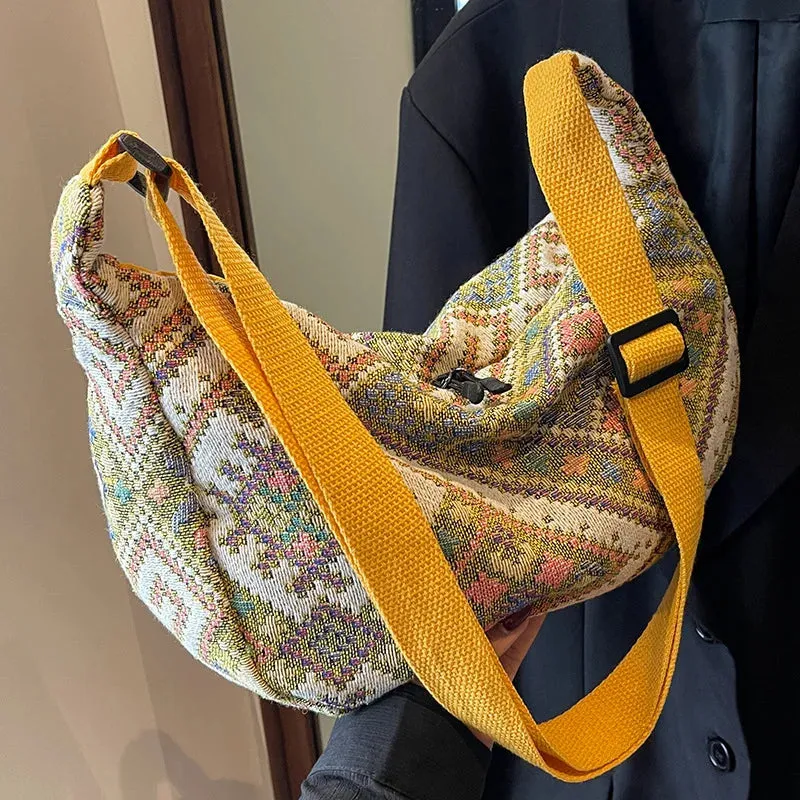 Vvsha - Vintage Female Shoulder Messenger Bag Trend Simple Zipper Handbags Ethnic-Style Canvas Shoulder Bag Small Tote Crossbody Bags