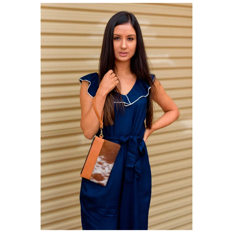 Wales Clutch - Jersey Hairon & Tan Leather