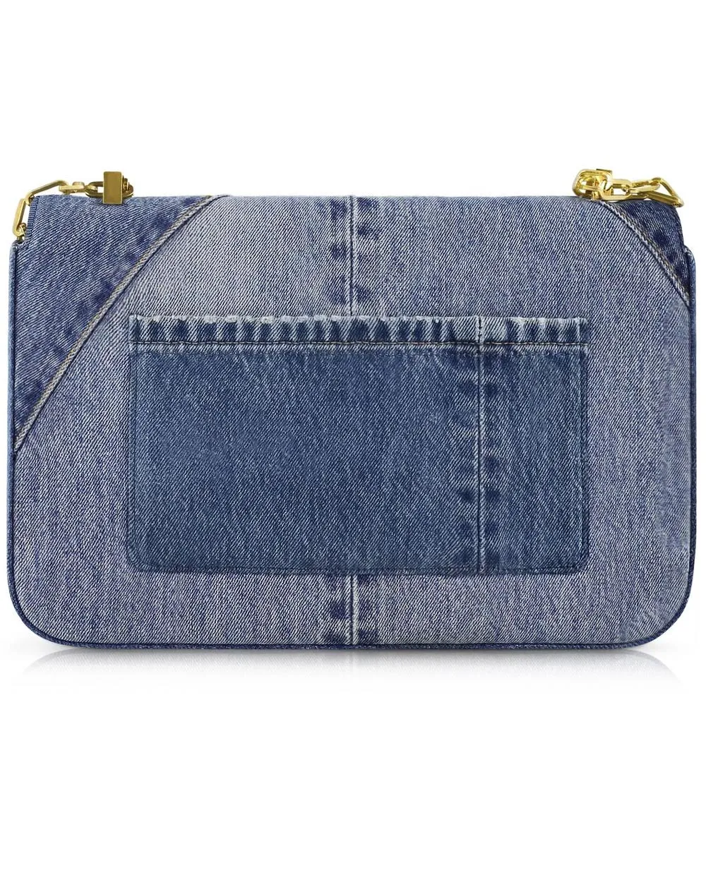 Washed Blue Patchwork Denim Maxi Shoulder Bag