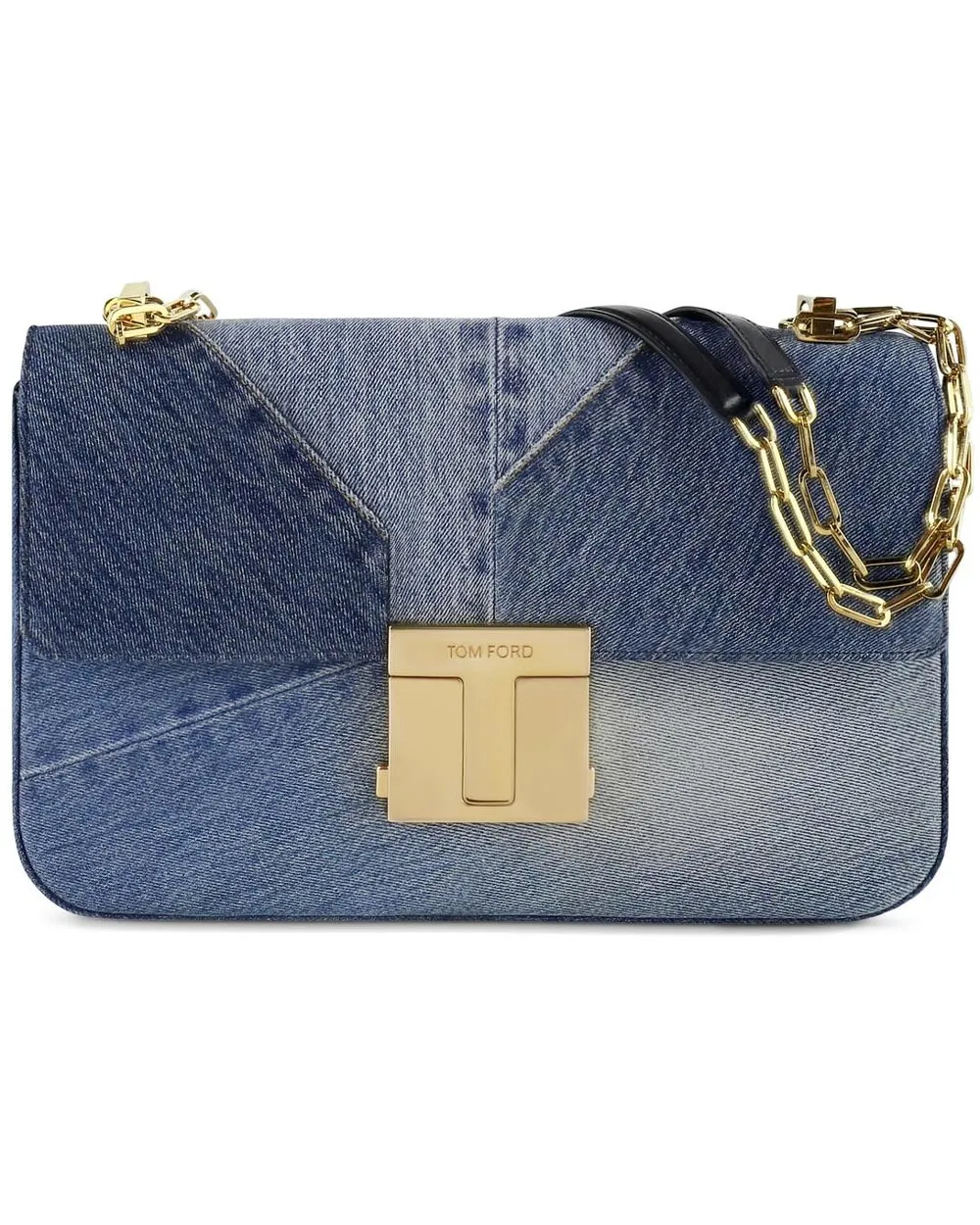 Washed Blue Patchwork Denim Maxi Shoulder Bag