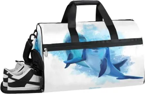 Watercolor Dolphin Gym Duffle Bag for Women Men 35L Sports Bags Travel Duffel with Shoe Compartment Large Weekender Overnight