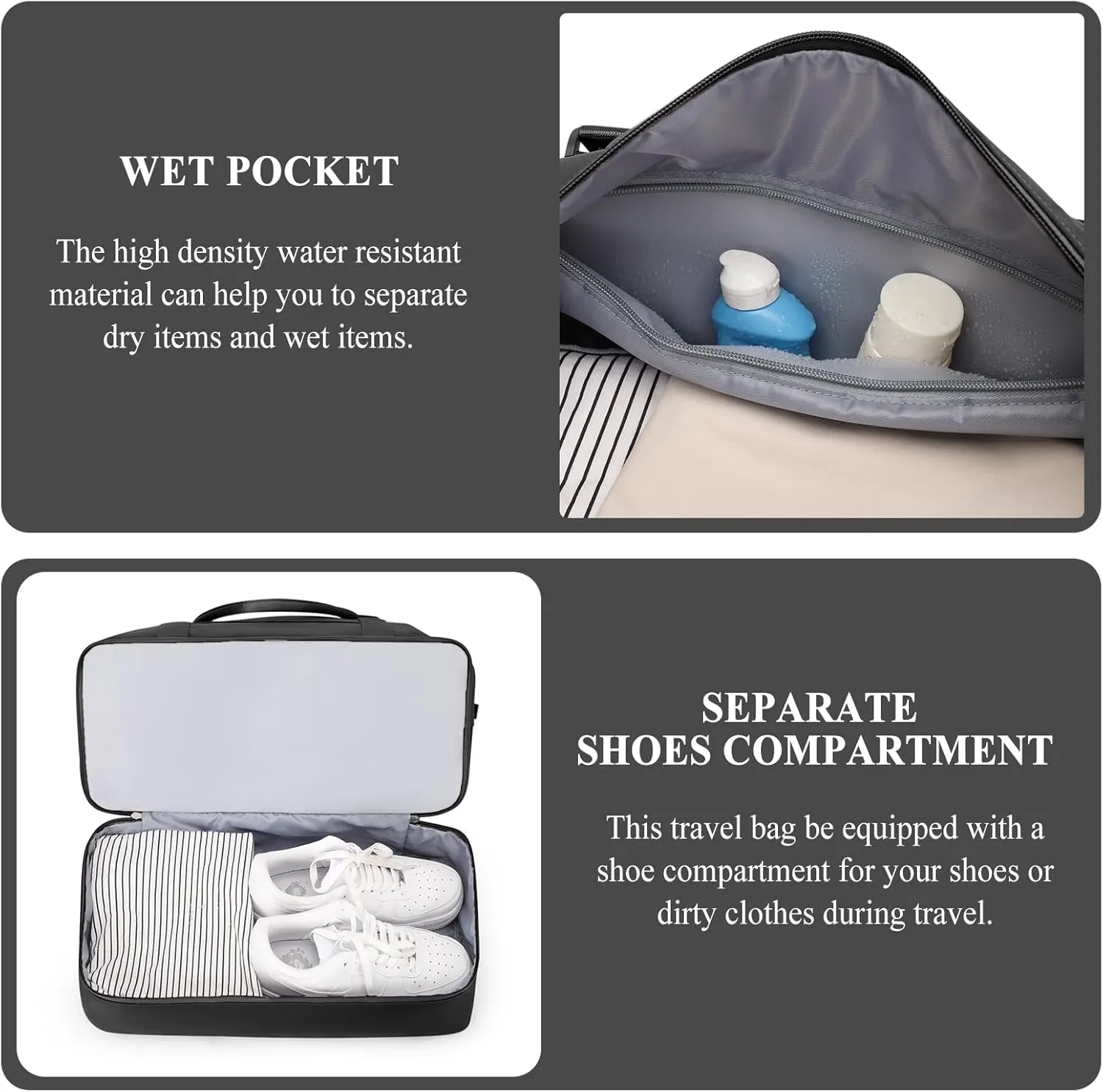 Weekender Bags for Women,Personal Item Travel Bag with Shoes Compartment,Overnight Travel Duffel Bag with Toiletry Bag, Wr-Black with Laptop Pocket, Large, Set(travel Bag toiletry Bag)