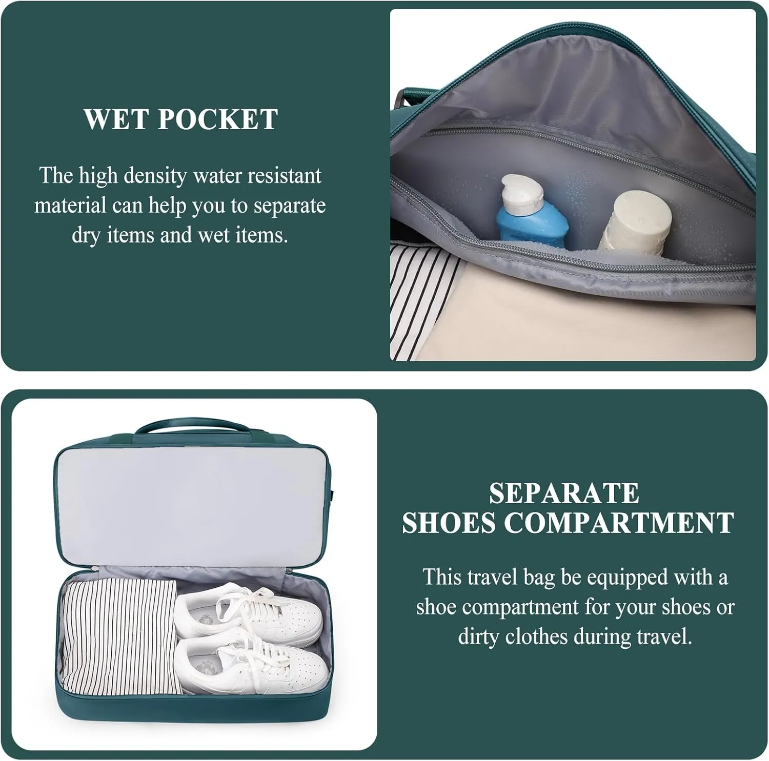 Weekender Bags for Women,Personal Item Travel Bag with Shoes Compartment,Overnight Travel Duffel Bag with Toiletry Bag, Wr-Peacock Blue with Laptop Pocket, Large, Set(travel Bag toiletry Bag)