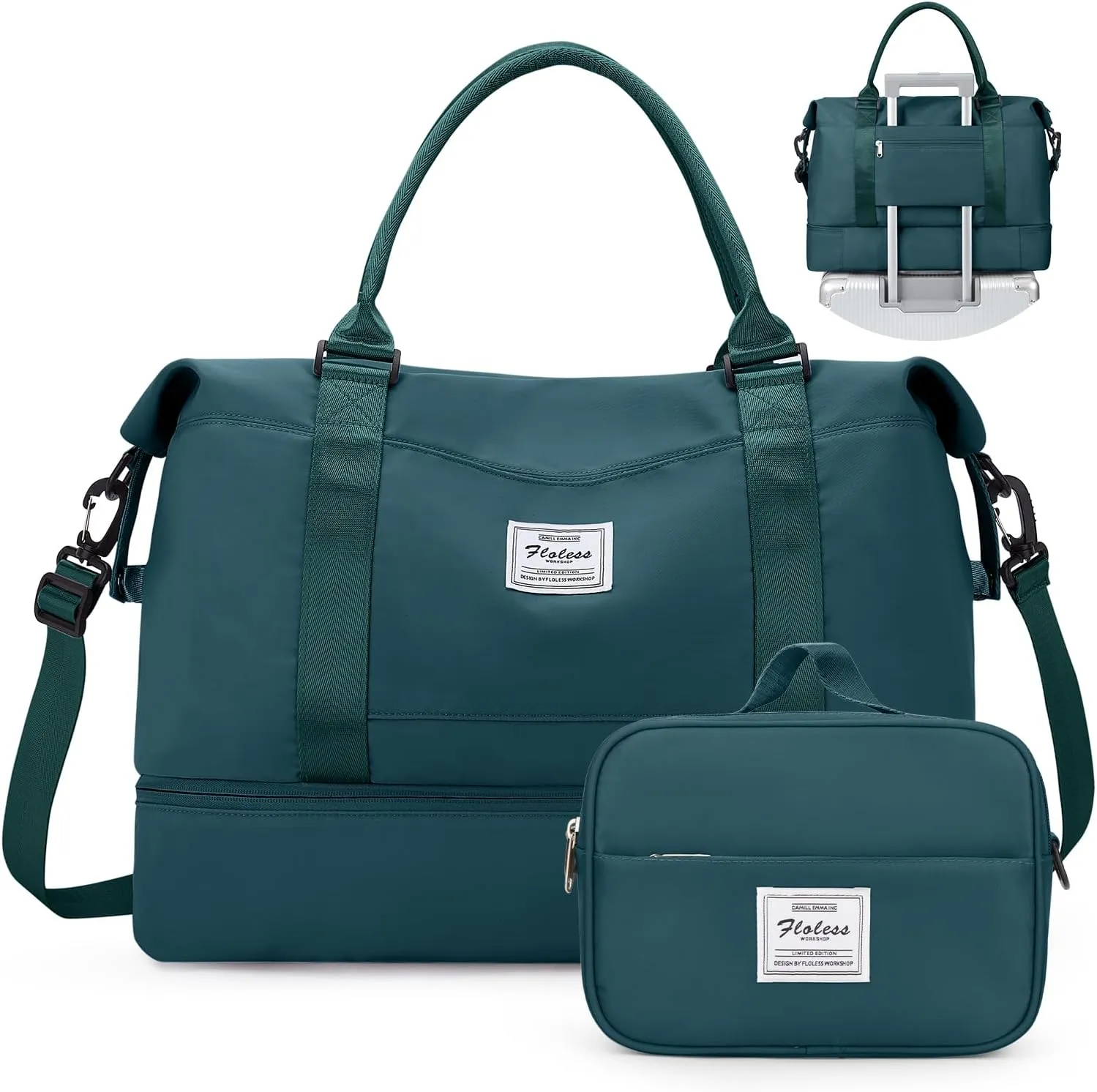 Weekender Bags for Women,Personal Item Travel Bag with Shoes Compartment,Overnight Travel Duffel Bag with Toiletry Bag, Wr-Peacock Blue with Laptop Pocket, Large, Set(travel Bag toiletry Bag)