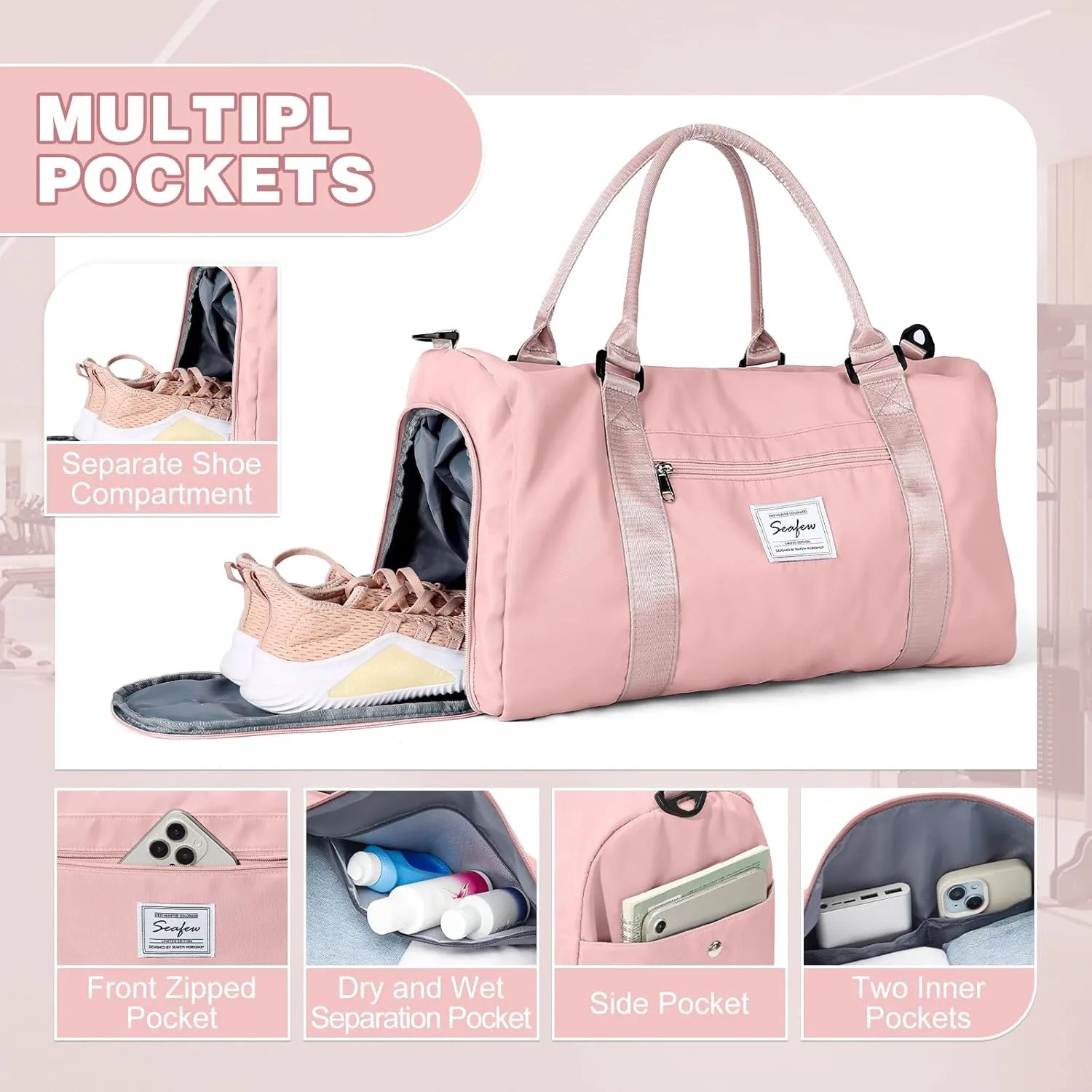 WEPLAN Sports Duffel Bag Women's Men's Sports Bag with Shoe Compartment & Wet Compartment Travel Bag Hand Luggage Bag Sports Bags Fitness Bag Gym Bag Weekender Travel Bag Swimming Bag Training Bag